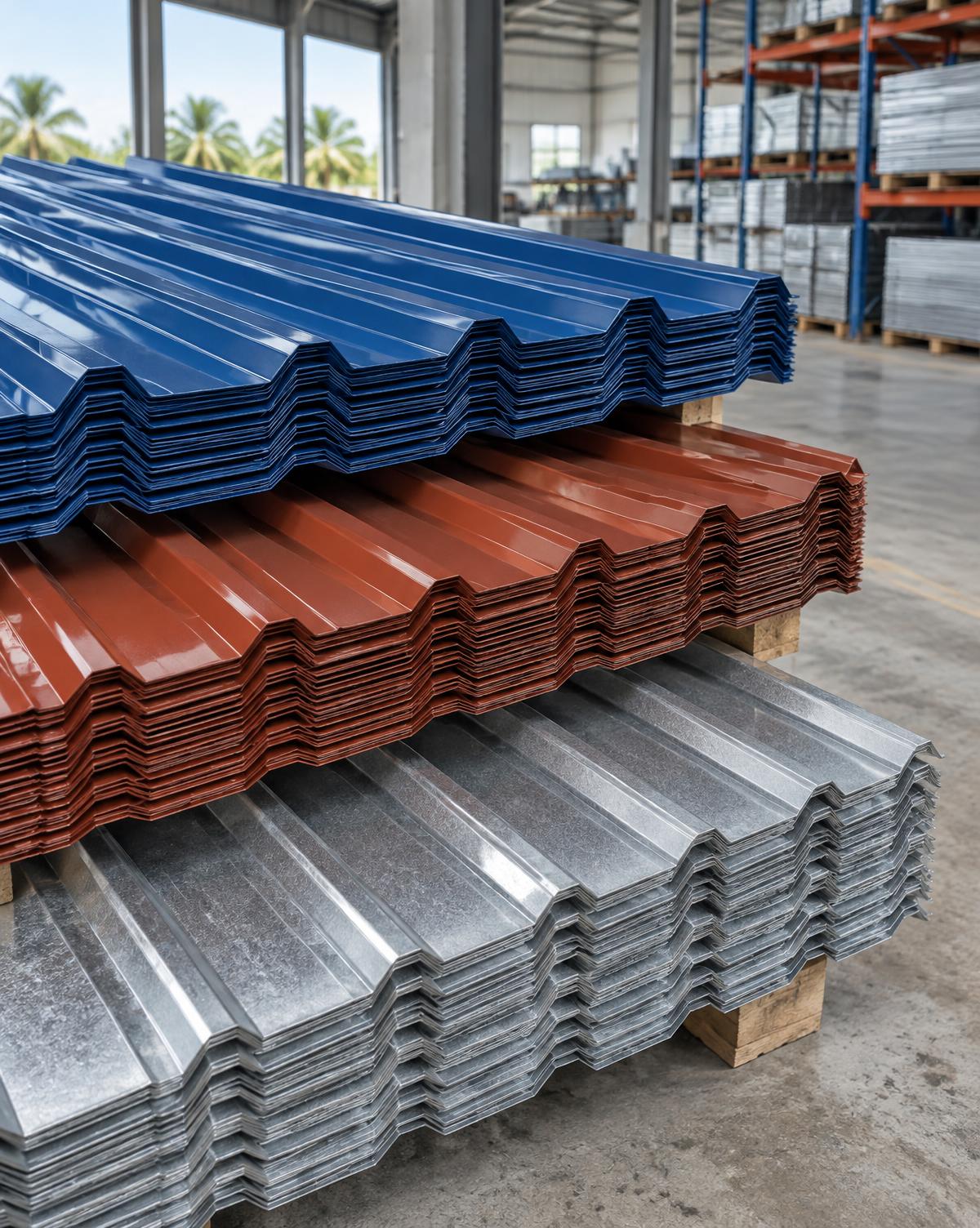 Blue, red and galvanized pre-painted roofing sheets