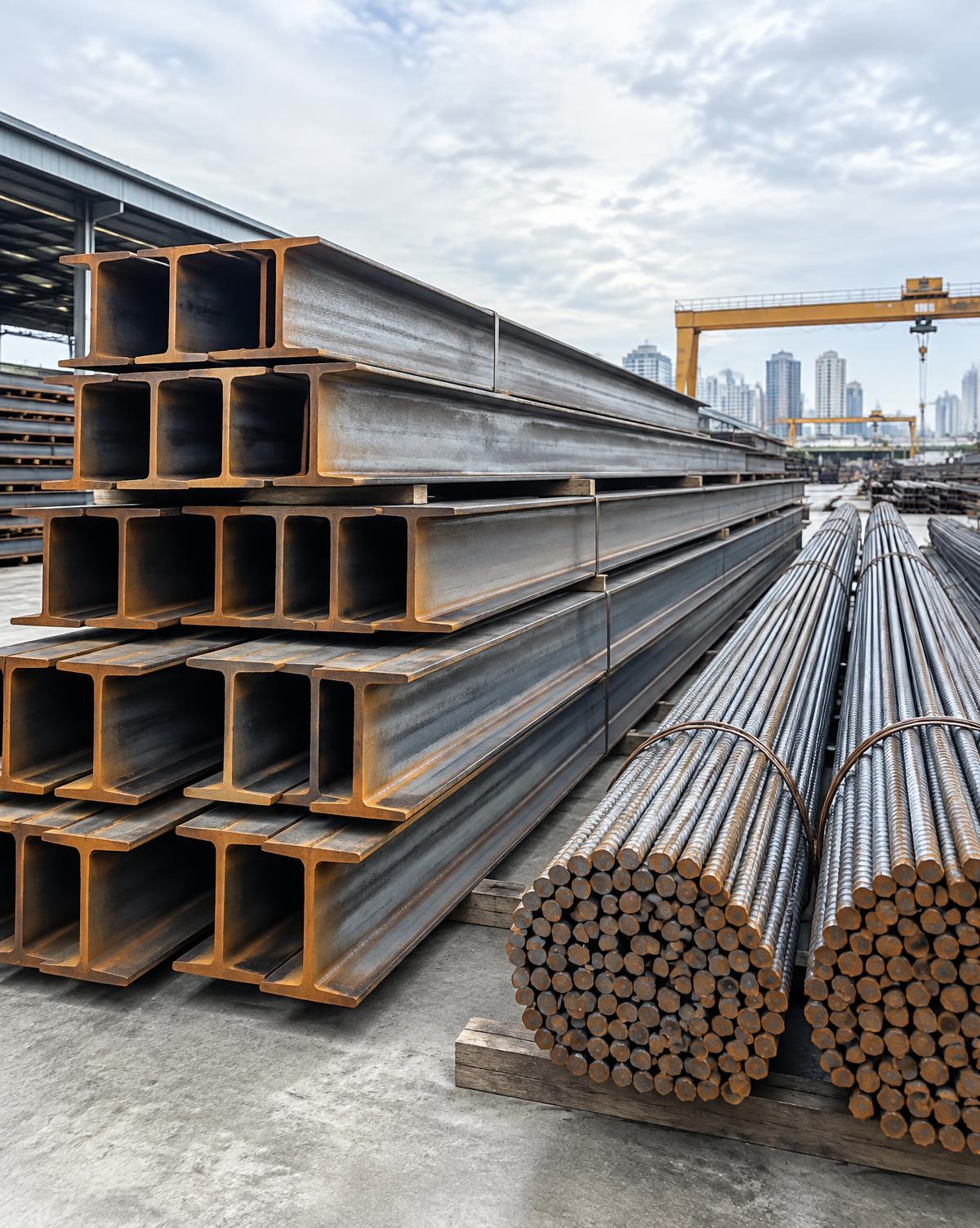 Structural steel beams and rebar